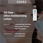 COSRX Oil Free Lotion with Birch Sap, Daily Acne Facial Moisturizer, Hydrating Moisturizer for All Skin Types, Korean Skin Care, Paraben free, 3.38 fl.oz / 100ml